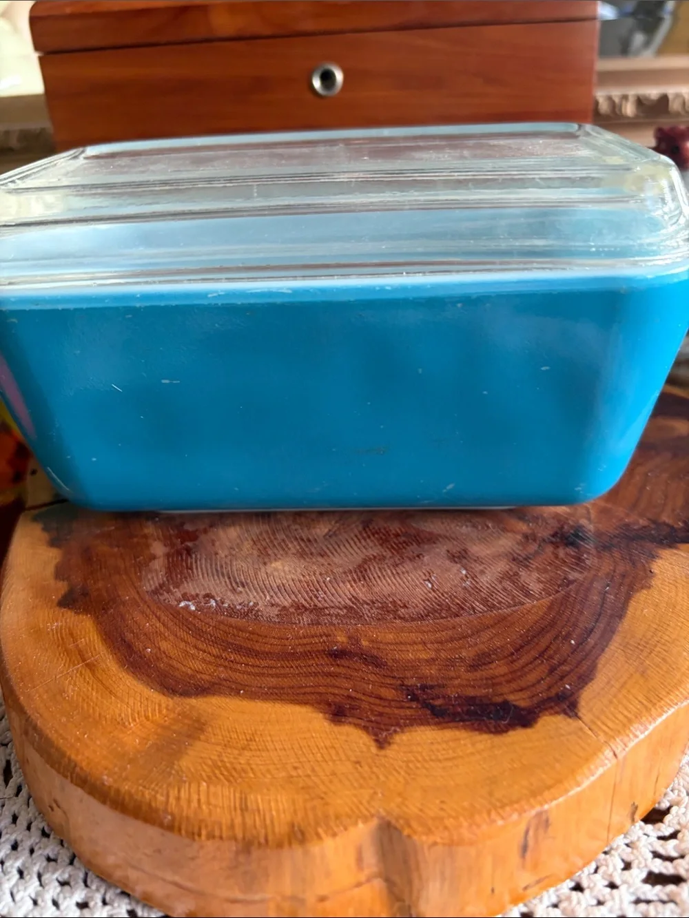 Pyrex Teal Blue Glass Storage Dish with Clear Lid